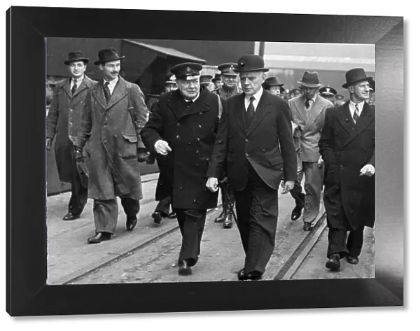 British Prime Minister Winston Churchill making a tour of the shipyard of Cammell Laird