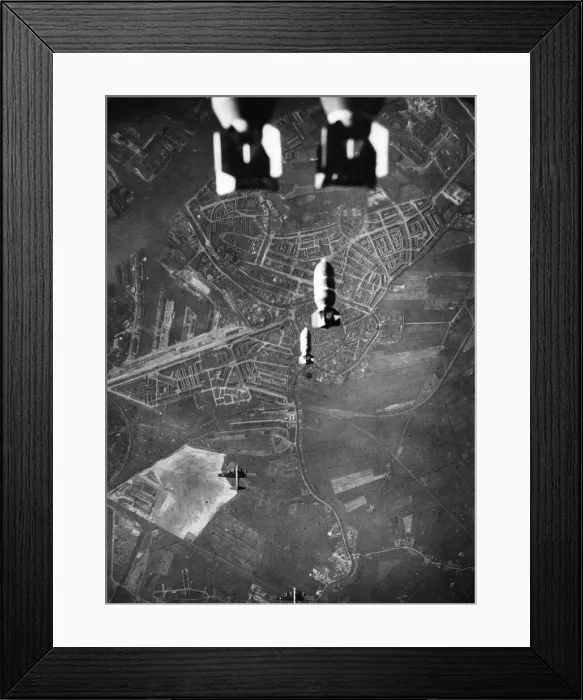 Framed Print : US Flying Fortresses attack Rotterdam shipyards and dock installations Framed Print : US Flying Fortresses attack Rotterdam shipyards and dock installations