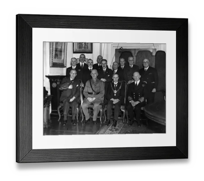 Framed Print : Guests at the inaugural lunch of Cardiff Warship Week. Seated left to right Framed Print : Guests at the inaugural lunch of Cardiff Warship Week. Seated left to right