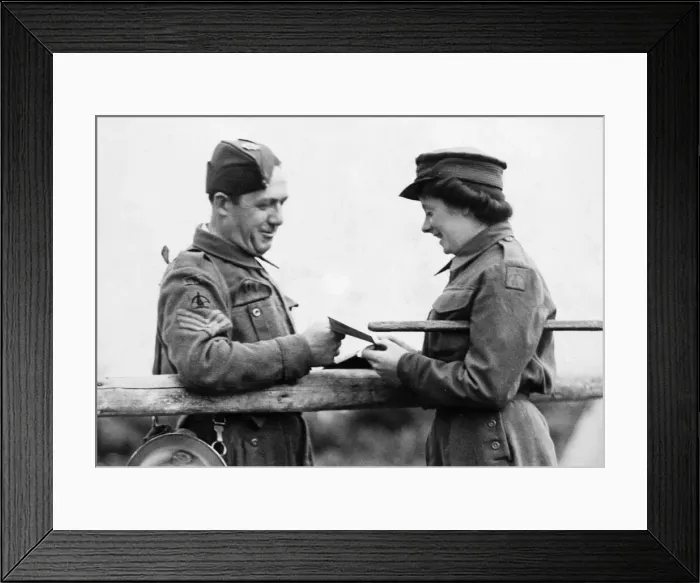 Framed Print : Home Guard inspecting a pass at a Wallasey anti aircraft battery site on the Home Front Framed Print : Home Guard inspecting a pass at a Wallasey anti aircraft battery site on the Home Front