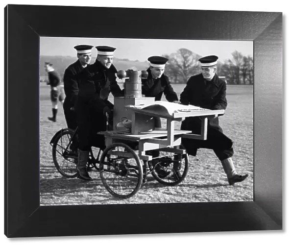 Pilotage tricycles being used by potential Officer ratings of the Royal Navy ship HMS