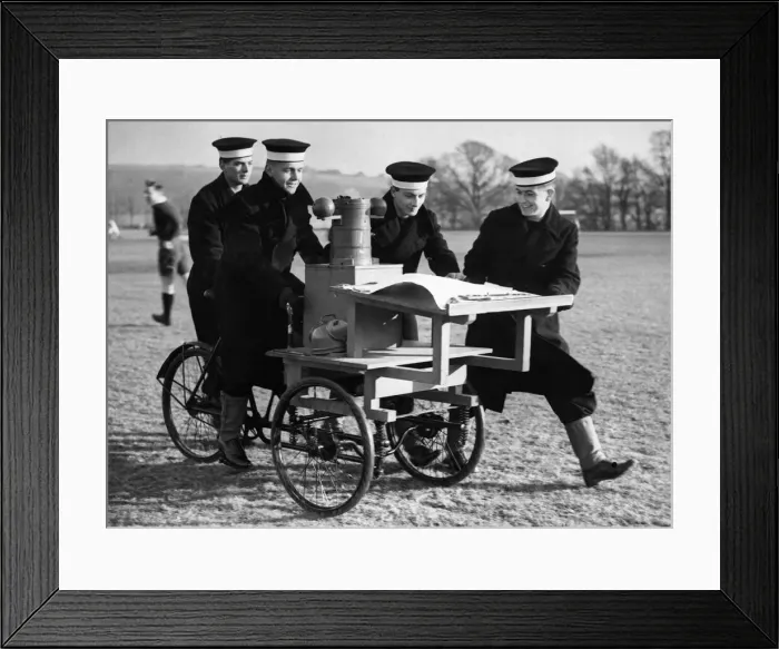 Framed Print : Pilotage tricycles being used by potential Officer ratings of the Royal Navy ship HMS Framed Print : Pilotage tricycles being used by potential Officer ratings of the Royal Navy ship HMS