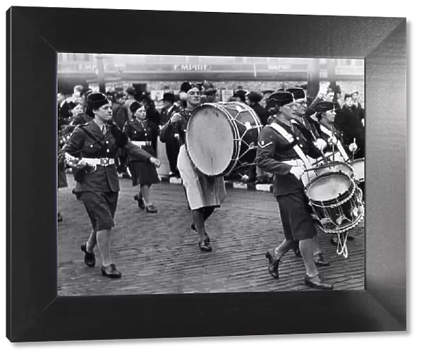 Members of a Womens Auxiliary Air Force (WaF) marching band in North West England