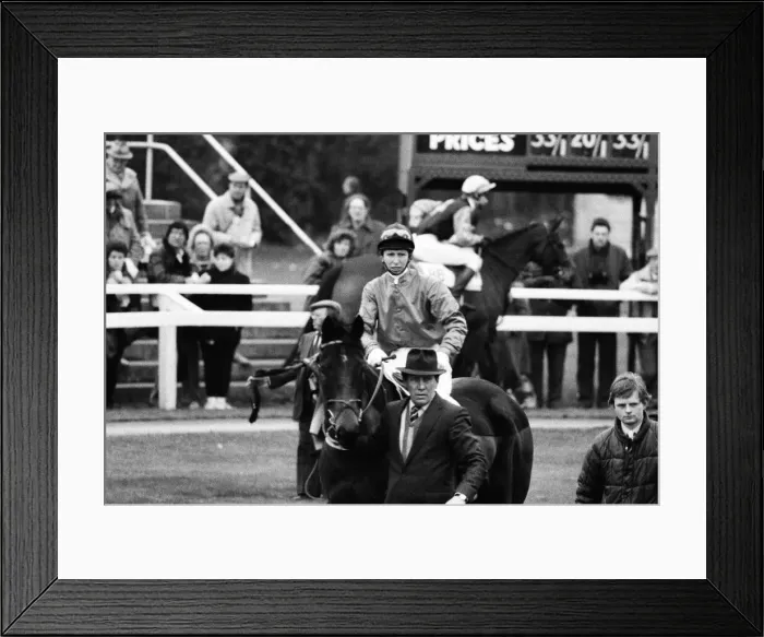 Framed Print : Princess Anne races at Newbury Racecourse, Berkshire. She is pictured alongside her Framed Print : Princess Anne races at Newbury Racecourse, Berkshire. She is pictured alongside her