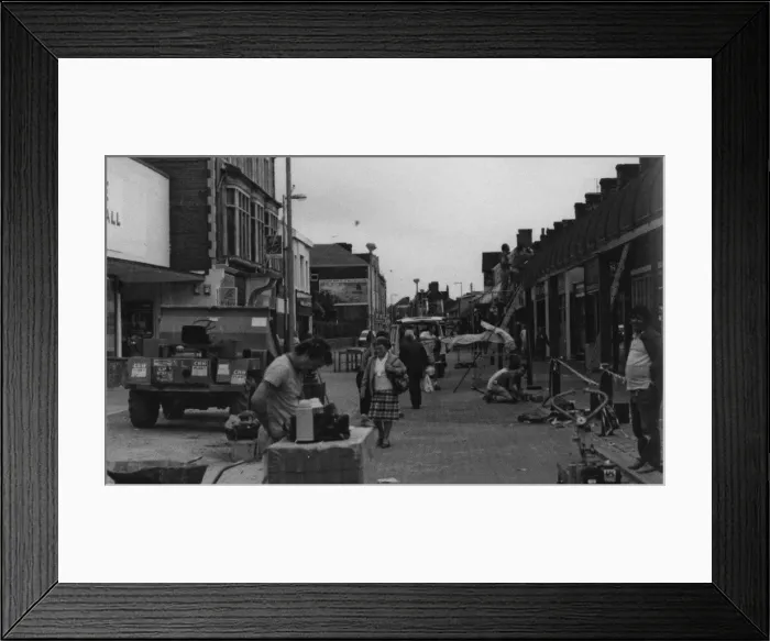 Framed Print : Pedestrianisation work underway along Station Road, Port Talbot
