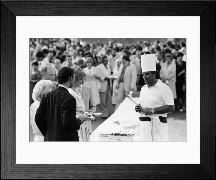 Framed Print : Diana, Princess of Wales and Prince Charles, Prince of Wales at a barbecue in their Framed Print : Diana, Princess of Wales and Prince Charles, Prince of Wales at a barbecue in their