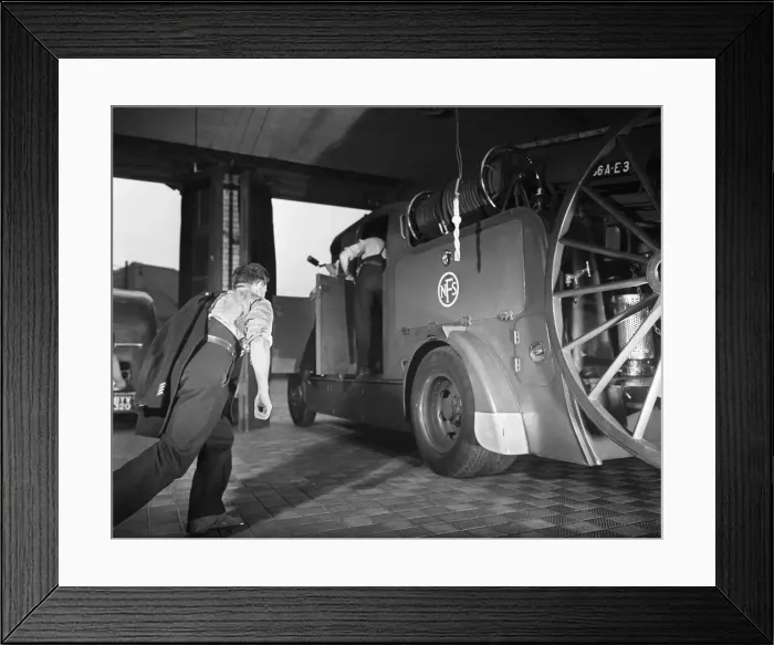 Framed Print : A Leyland FKT Pump Escape fire engine seen here outside NFS Fire station A2Z part of
