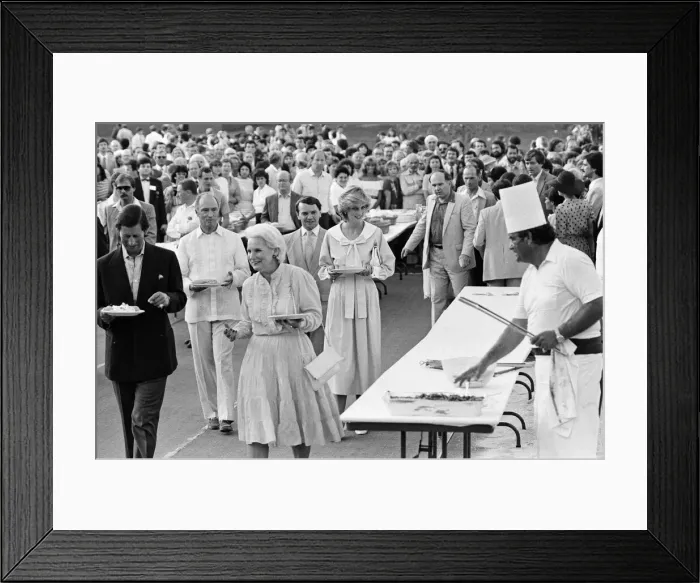 Framed Print : Diana, Princess of Wales and Prince Charles, Prince of Wales at a barbecue in their Framed Print : Diana, Princess of Wales and Prince Charles, Prince of Wales at a barbecue in their