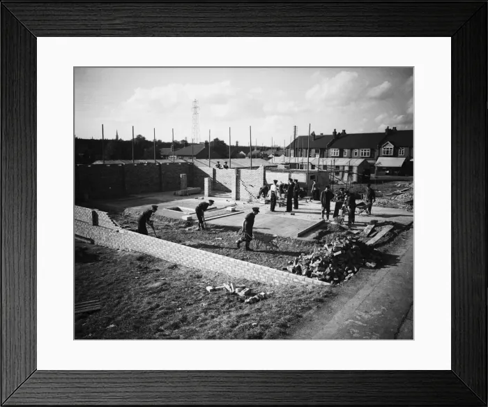 Framed Print : Firemen of the National Fire Service seen here building their own fire station at Bushey Framed Print : Firemen of the National Fire Service seen here building their own fire station at Bushey