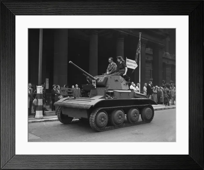 Framed Print : Matilda and Valentine tanks parade through central Birmingham as part of War Production Framed Print : Matilda and Valentine tanks parade through central Birmingham as part of War Production