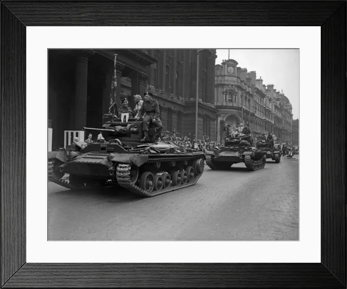 Framed Print : Matilda and Valentine tanks parade through central Birmingham as part of War Production Framed Print : Matilda and Valentine tanks parade through central Birmingham as part of War Production