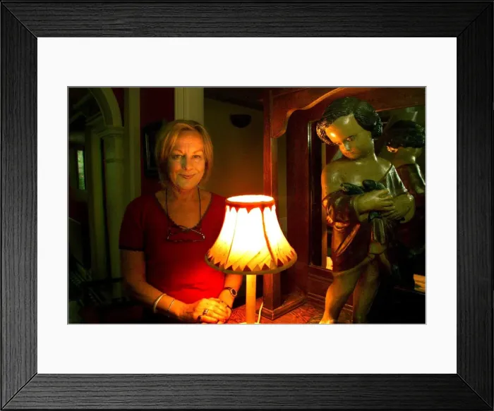 Framed Print : Author Sue Townsend in her house in Leicester - July 1999