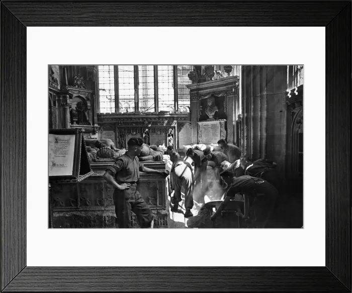 Framed Print : Troops clear bomb damage to St Michael Chapel at Canterbury Cathedral after it was Framed Print : Troops clear bomb damage to St Michael Chapel at Canterbury Cathedral after it was