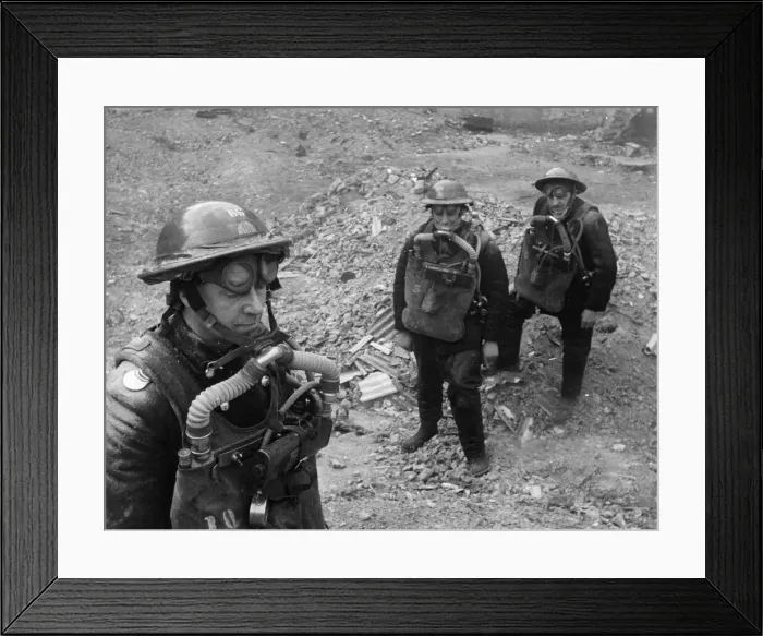 Framed Print : Station Officer Brown of the London Fire Service (LFS) with firemen Munkley Framed Print : Station Officer Brown of the London Fire Service (LFS) with firemen Munkley