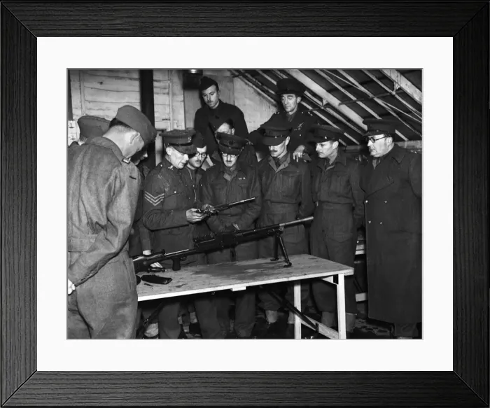 Framed Print : Army officers are given a demonstration on how to strip down a Bren Gun Framed Print : Army officers are given a demonstration on how to strip down a Bren Gun
