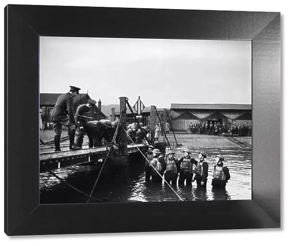 Home Guard training in the construction of temporary and pontoon bridges whilst