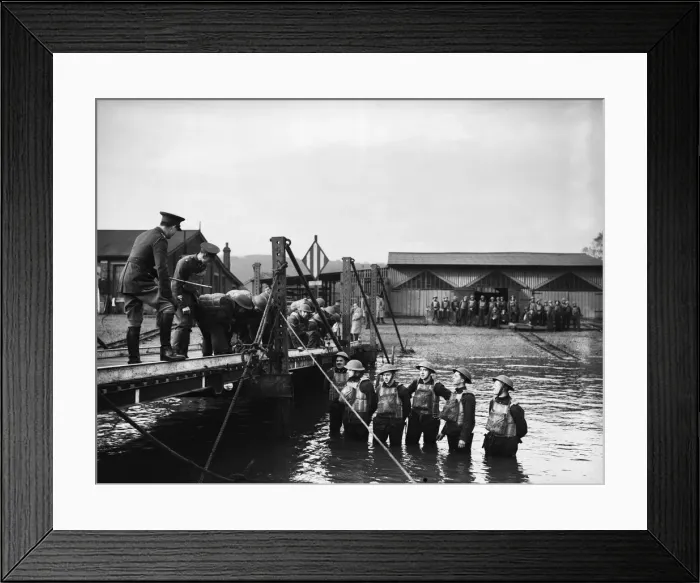 Framed Print : Home Guard training in the construction of temporary and pontoon bridges whilst Framed Print : Home Guard training in the construction of temporary and pontoon bridges whilst