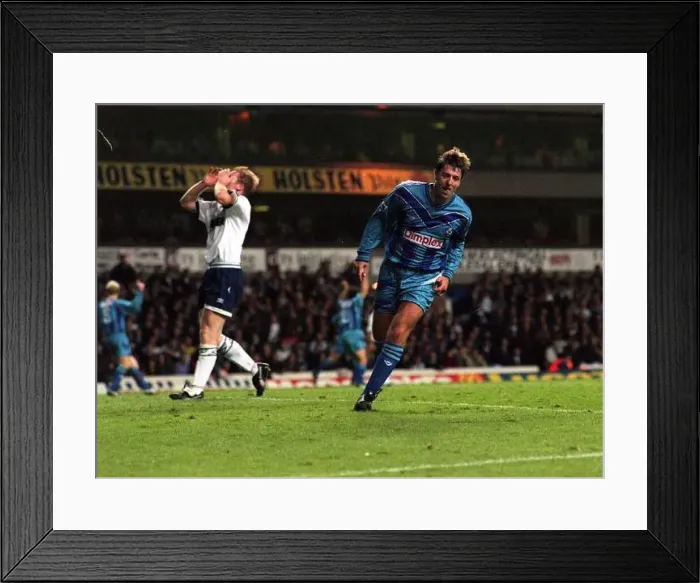  : Stuart Nethercote holds his head after Le Tissier celebrates his goal after Stuarts
