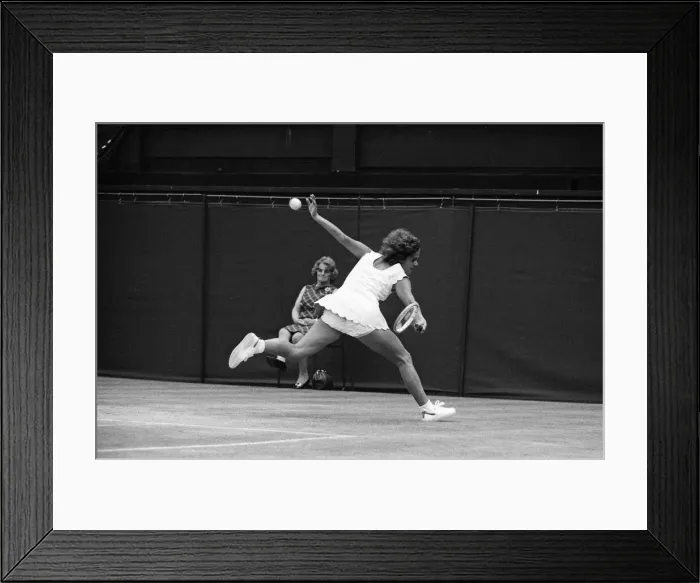 Framed Print : 1971 Wimbledon Ladies Singles Final. Champion Evonne Goolagong in action. 2nd July 1971