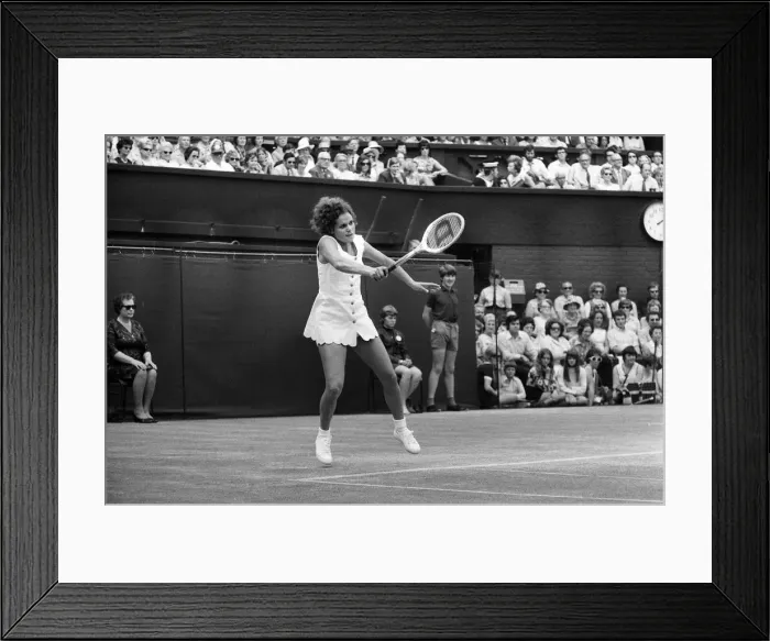 Framed Print : 1971 Wimbledon Ladies Singles Final. Champion Evonne Goolagong in action. 2nd July 1971 Framed Print : 1971 Wimbledon Ladies Singles Final. Champion Evonne Goolagong in action. 2nd July 1971