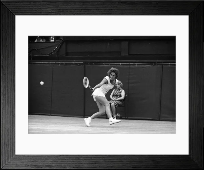 Framed Print : 1971 Wimbledon Ladies Singles Final. Champion Evonne Goolagong in action. 2nd July 1971