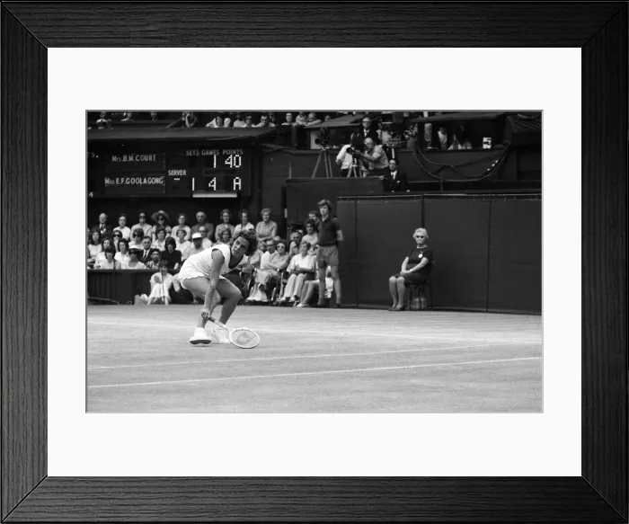 Framed Print : 1971 Wimbledon Ladies Singles Final. Champion Evonne Goolagong in action. 2nd July 1971 Framed Print : 1971 Wimbledon Ladies Singles Final. Champion Evonne Goolagong in action. 2nd July 1971