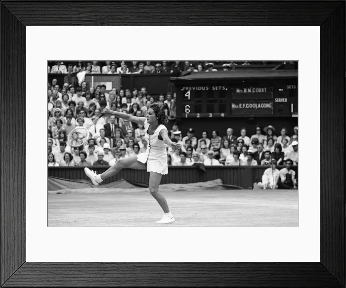 Framed Print : 1971 Wimbledon Ladies Singles Final. Champion Evonne Goolagong in action. 2nd July 1971