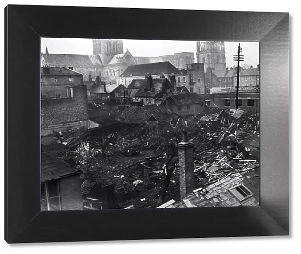 Bomb damage to Chichester following a tip and run raid on the city by Luftwaffe fighter
