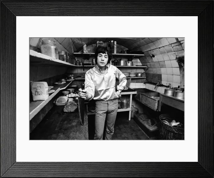 Framed Print : 18-year-old Cat Stevens in the kitchen of his Dads restaurant in Shaftesbury Avenue Framed Print : 18-year-old Cat Stevens in the kitchen of his Dads restaurant in Shaftesbury Avenue