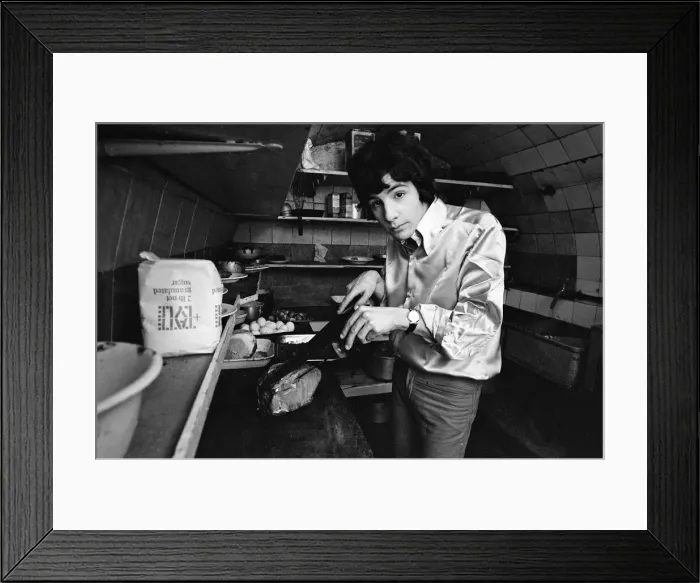 Framed Print : 18-year-old Cat Stevens in the kitchen of his Dads restaurant in Shaftesbury Avenue Framed Print : 18-year-old Cat Stevens in the kitchen of his Dads restaurant in Shaftesbury Avenue