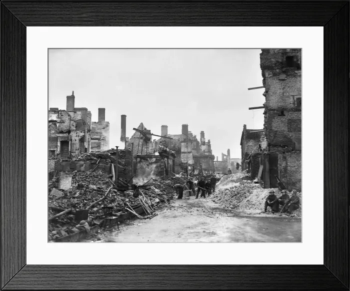 Framed Print : The centre of Plymouth devastated by a series of heavy raids on the city