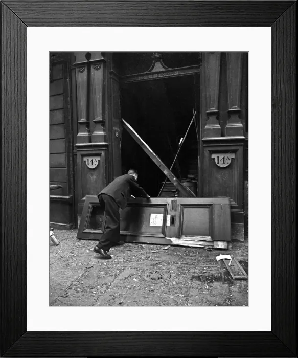 Framed Print : Damage to Fetter Lane, London following a V1 explosion in the capital. 19th July 1944 Framed Print : Damage to Fetter Lane, London following a V1 explosion in the capital. 19th July 1944