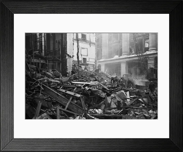 Framed Print : LCC and Civil Defence workers seen here clearing up following a V2 explosion at the Red