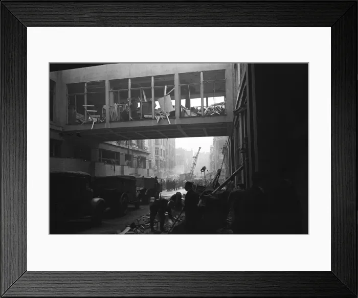 Framed Print : LCC and Civil Defence workers seen here clearing up following a V2 explosion at the Red