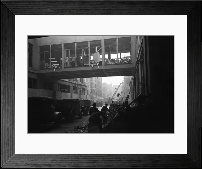 Framed Print : LCC and Civil Defence workers seen here clearing up following a V2 explosion at the Red