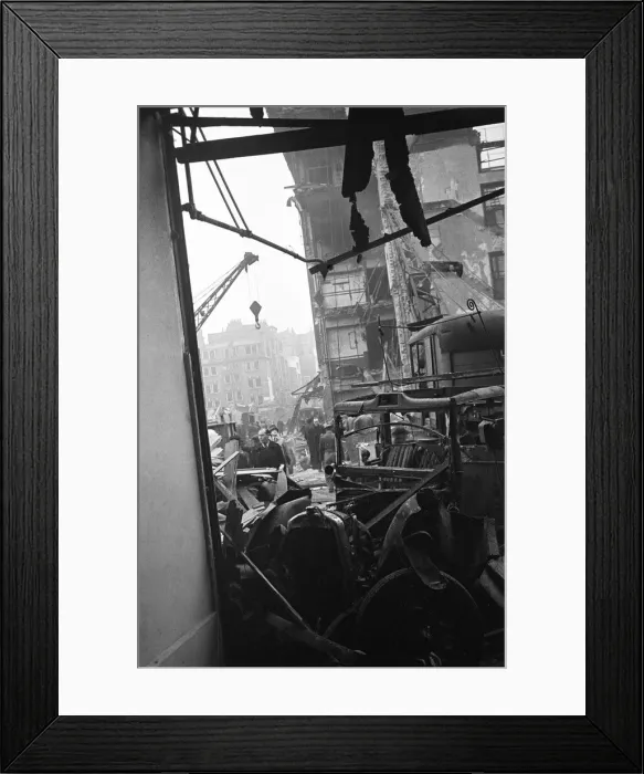 Framed Print : LCC and Civil Defence workers seen here clearing up following a V2 explosion at the Red