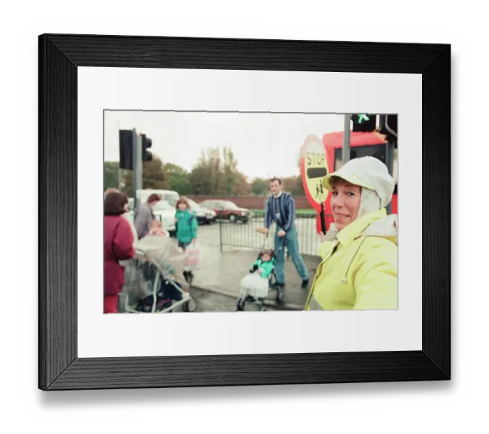 Framed Print : Lollipop lady Janet Taylor on duty at the junction of Trunk Road with Kings Road Framed Print : Lollipop lady Janet Taylor on duty at the junction of Trunk Road with Kings Road
