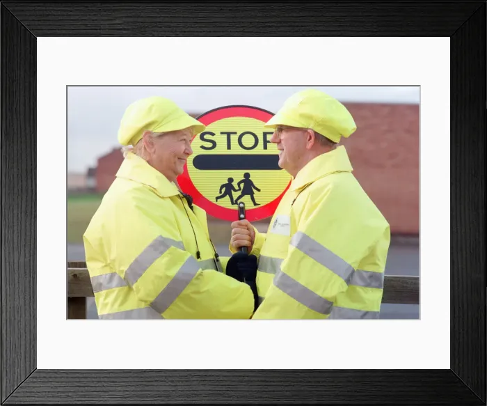Framed Print : New Uniforms and Signs for Lollipop Ladies and Men to adhere to new EU Regulations Framed Print : New Uniforms and Signs for Lollipop Ladies and Men to adhere to new EU Regulations
