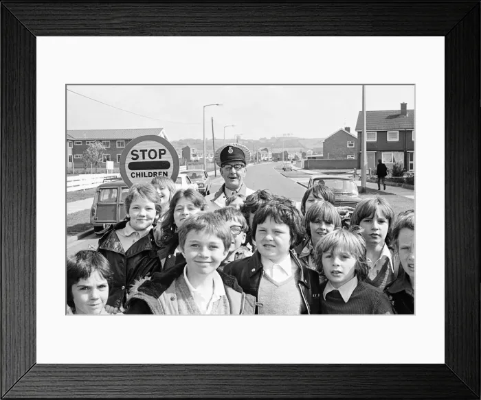 Framed Print : Lollipop Man, Teesside, 1976 Framed Print : Lollipop Man, Teesside, 1976