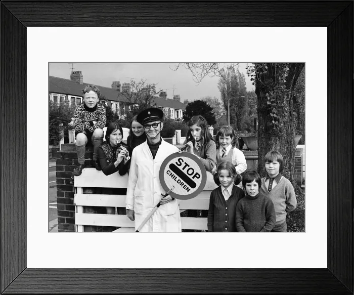 Framed Print : Lollipop Man Retires, Teesside, 1974 Framed Print : Lollipop Man Retires, Teesside, 1974