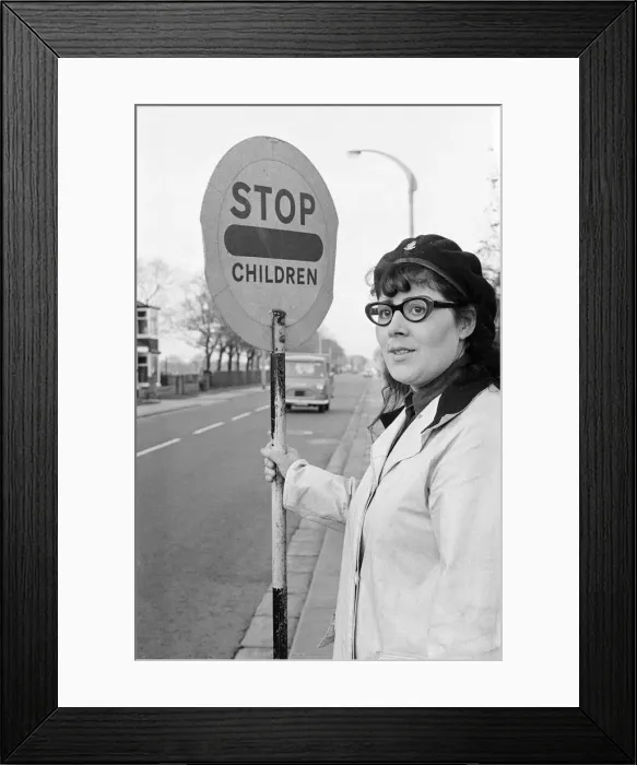 Framed Print : Lollipop lady, Redcar, 1972 Framed Print : Lollipop lady, Redcar, 1972