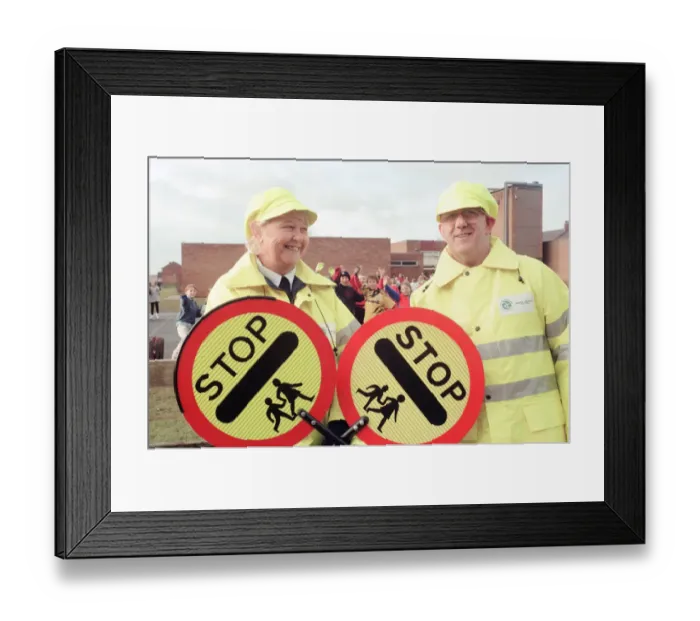 Framed Print : New Uniforms and Signs for Lollipop Ladies and Men to adhere to new EU Regulations Framed Print : New Uniforms and Signs for Lollipop Ladies and Men to adhere to new EU Regulations