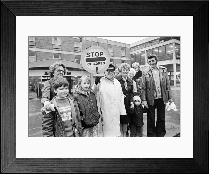 Framed Print : Lollipop Man Retires, Billingham, 1976 Framed Print : Lollipop Man Retires, Billingham, 1976