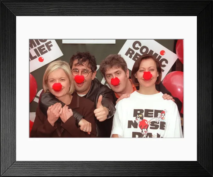 Framed Print : MARIELLA FROSTRUP, DAVID BADDIEL, NICK HANCOCK AND JENNY AGUTTER PROMOTING COMIC RELIEF Framed Print : MARIELLA FROSTRUP, DAVID BADDIEL, NICK HANCOCK AND JENNY AGUTTER PROMOTING COMIC RELIEF
