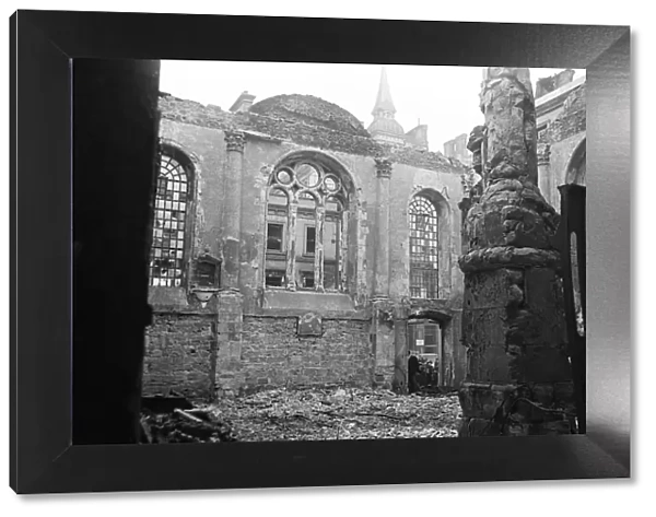 The gutted shell of St Mary-le-Bow, Cheapside, London, following the Luftwaffe raid