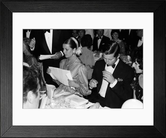 Framed Print : Princess Caroline and The Prince of Wales, Prince Charles attend a dinner at the Sporting Framed Print : Princess Caroline and The Prince of Wales, Prince Charles attend a dinner at the Sporting