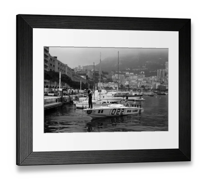 Framed Print : Princess Anne driving a speed boat called Who Dares around Monte Carlo Bay alongside
