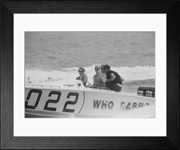 Framed Print : Princess Anne driving a speed boat called Who Dares around Monte Carlo Bay alongside Framed Print : Princess Anne driving a speed boat called Who Dares around Monte Carlo Bay alongside
