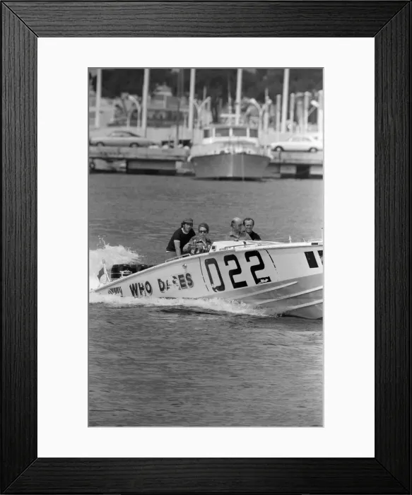 Framed Print : Princess Anne driving a speed boat called Who Dares around Monte Carlo Bay alongside Framed Print : Princess Anne driving a speed boat called Who Dares around Monte Carlo Bay alongside
