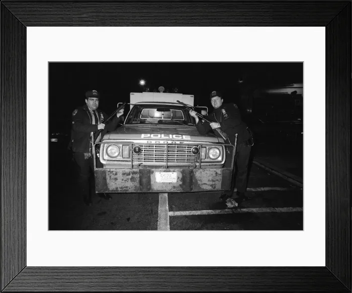 Framed Print : Two New York Policemen in front of their truck. 13th February 1981 Framed Print : Two New York Policemen in front of their truck. 13th February 1981